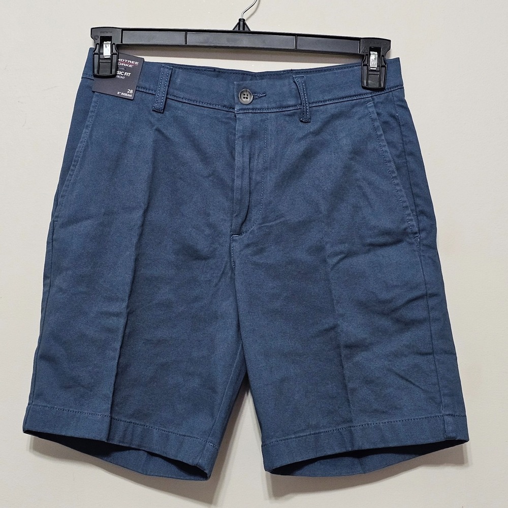 Mens Shorts 28 X 8 Blue Classic Fit Flat Front Cotton Stretch Softness 0964